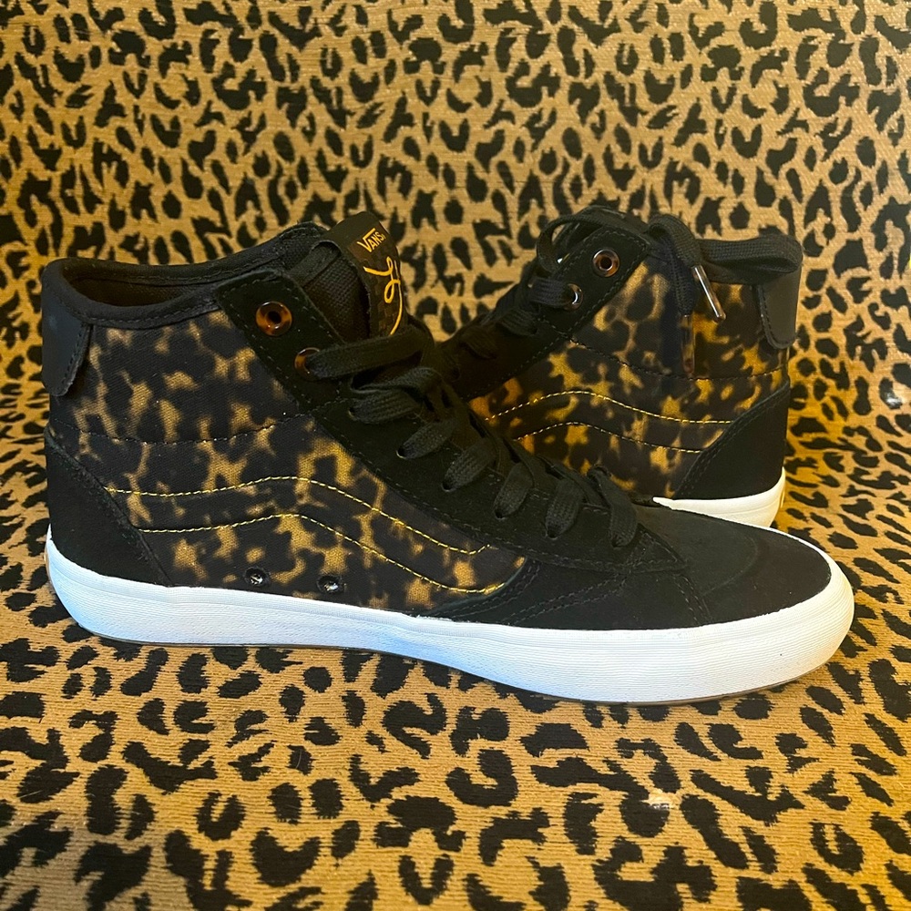 Vans The Lizzie suede tortoise-print high top shoes.